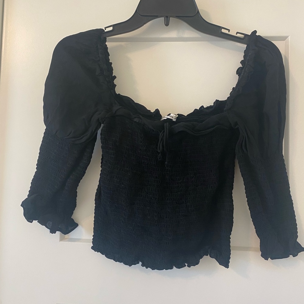 Reformation Smocked Black Puff Sleeve blouse